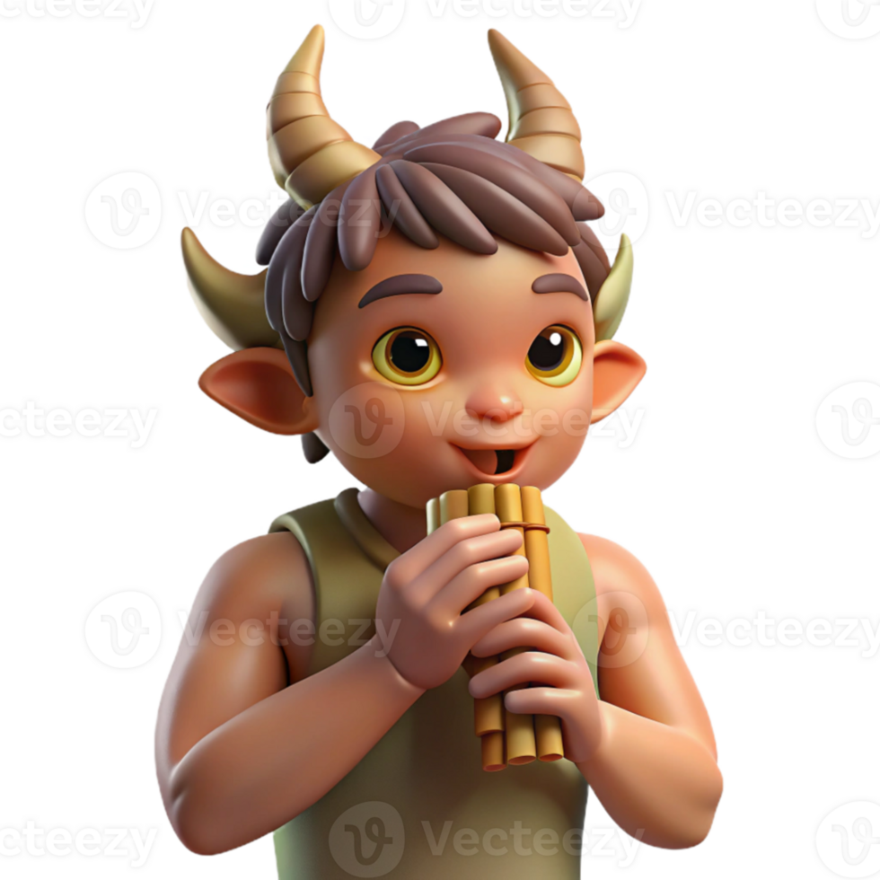 beautiful contemporary A mischievous satyr playing a pan flute in a sun-drenched forest glade, warm, natural lighting. Classical mythology art style authentic png