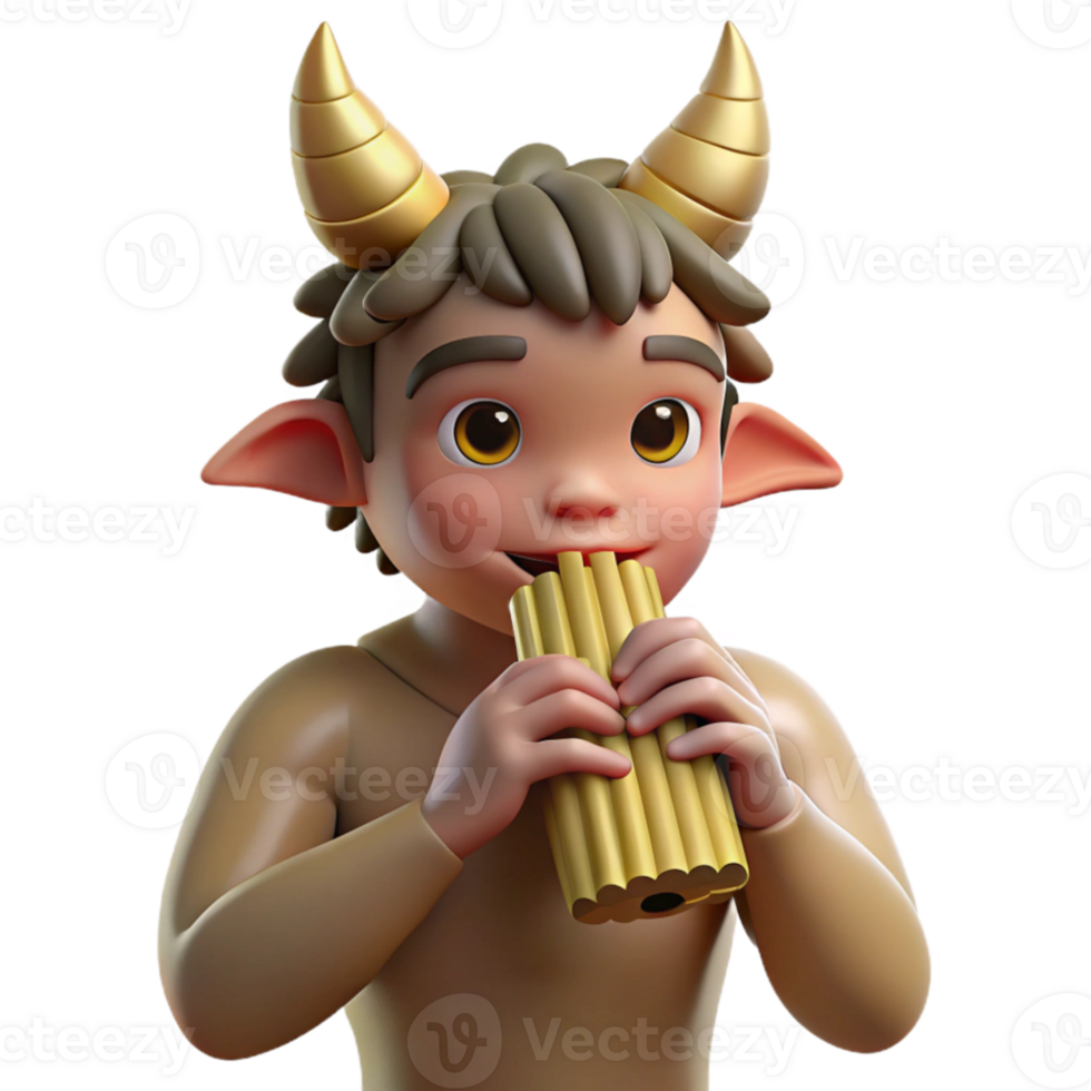 extraordinary contemporary A mischievous satyr playing a pan flute in a sun-drenched forest glade, warm, natural lighting. Classical mythology art style exclusive png