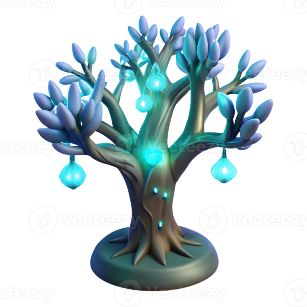 stunning vintage A solitary, bioluminescent tree on a desolate alien planet, with glowing branches and ethereal, pulsating light, lit by its own internal glow. Fantasy style detailed png