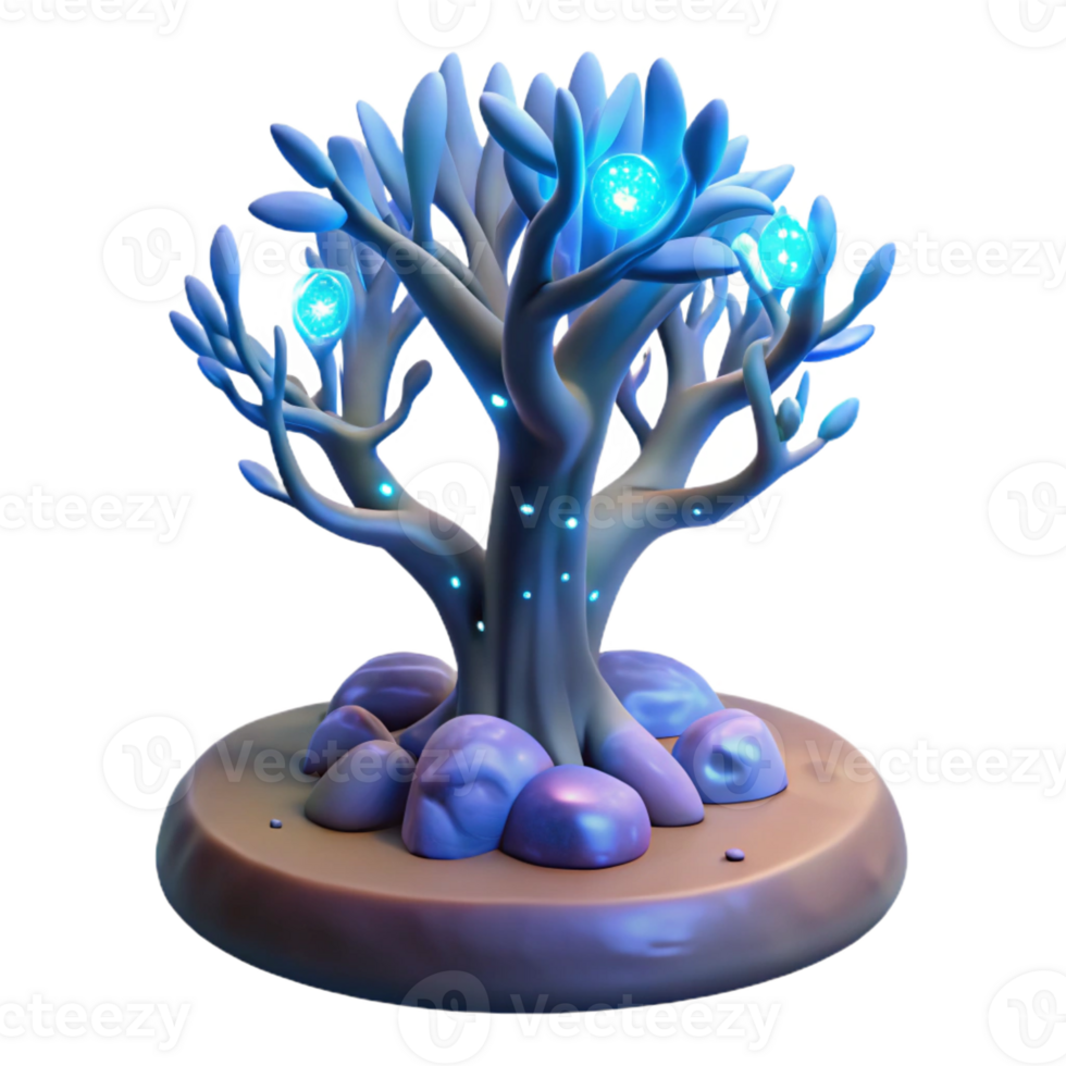 elegant classic A solitary, bioluminescent tree on a desolate alien planet, with glowing branches and ethereal, pulsating light, lit by its own internal glow. Fantasy style high quality png