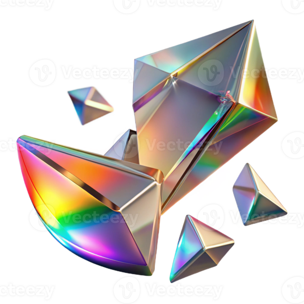 extraordinary vintage Shattered fragments of glass, refracting light in a rainbow spectrum, with a sharp focus and a realistic rendering style, in a deconstructed abstract style genuine png