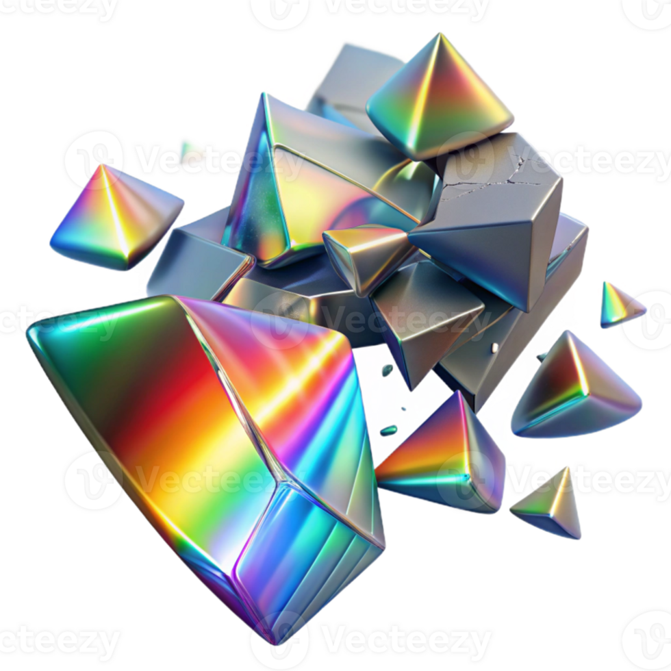 serene traditional Shattered fragments of glass, refracting light in a rainbow spectrum, with a sharp focus and a realistic rendering style, in a deconstructed abstract style exclusive png