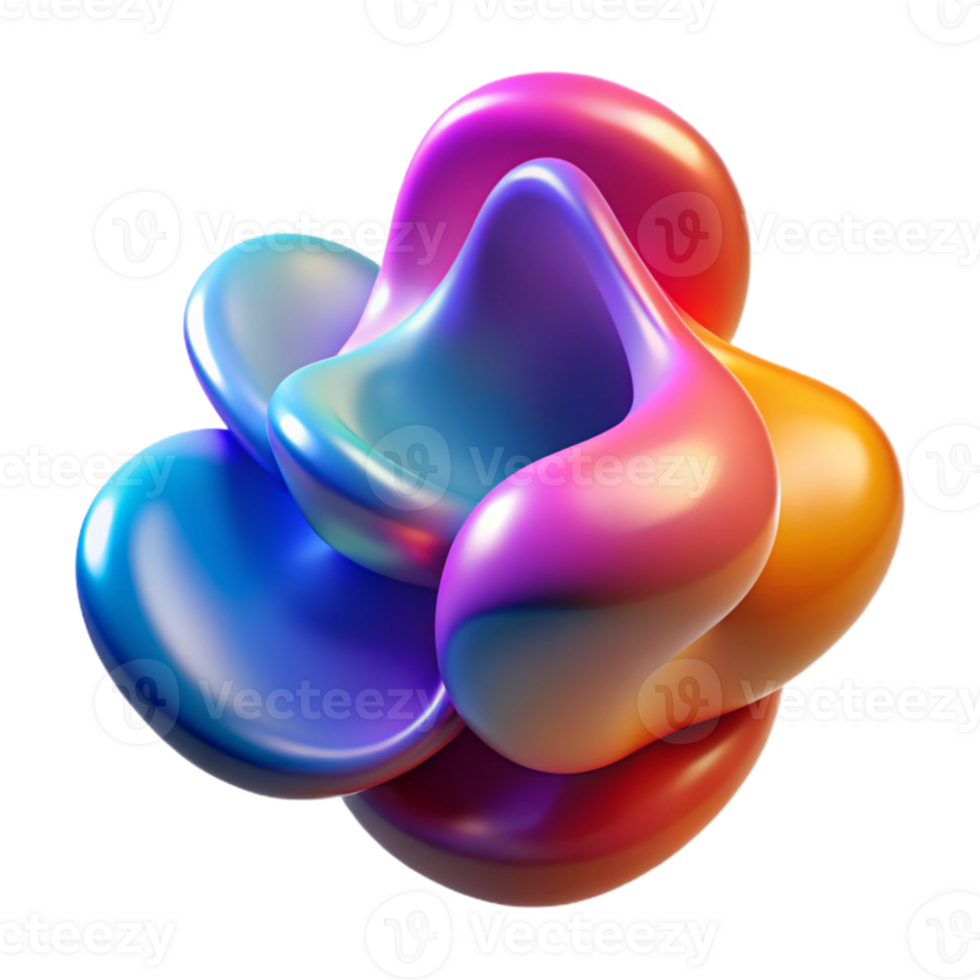 beautiful minimalist Organic shapes morphing and evolving, with a smooth, glossy surface and vibrant, saturated colors, in a biomorphic abstract style genuine png
