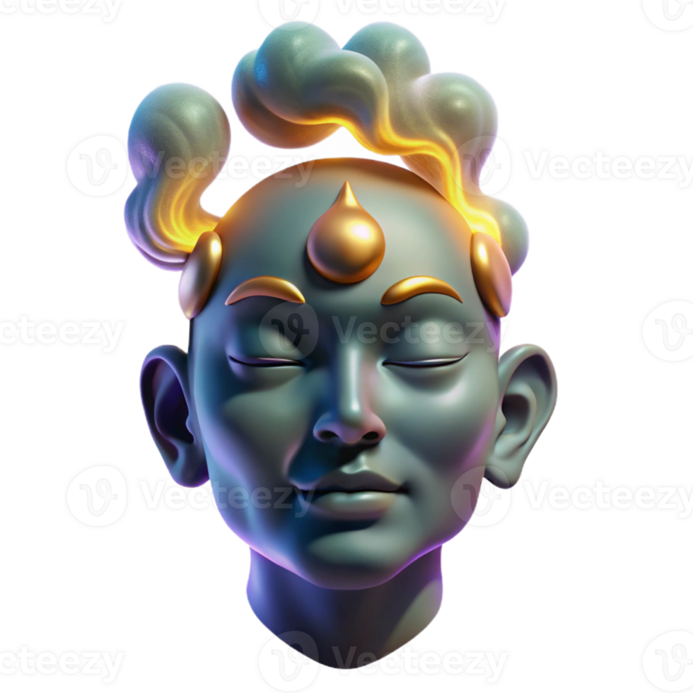 magnificent traditional A wisp of iridescent smoke forming the face of a serene deity, illuminated by a single shaft of golden light, digital painting style high resolution png