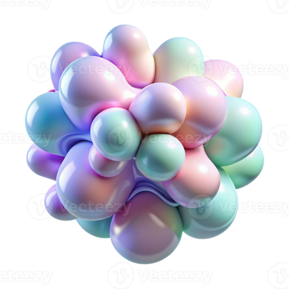 impressive abstract A cluster of amorphous blobs, merging and separating, with a translucent quality and a pastel color palette, in a surrealist style premium png