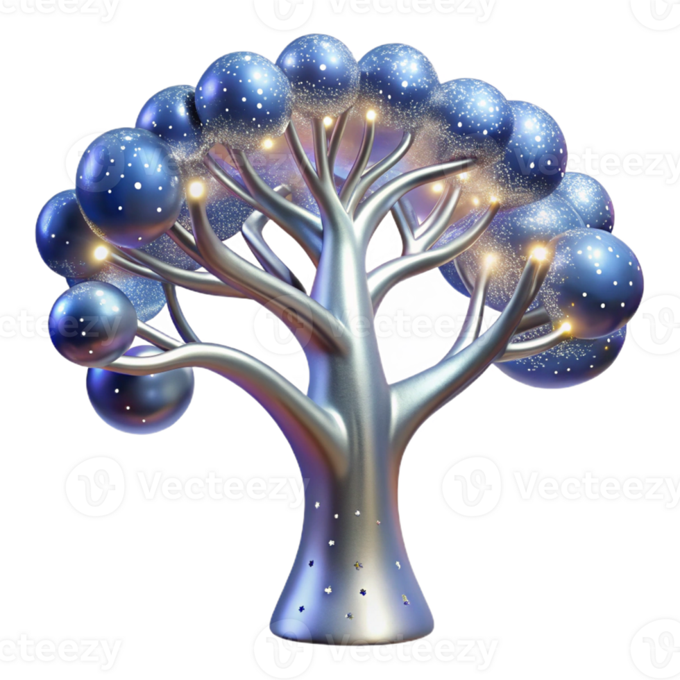 vibrant rustic A majestic tree with branches of pure silver reaching towards a sky filled with swirling galaxies, space art style exclusive png