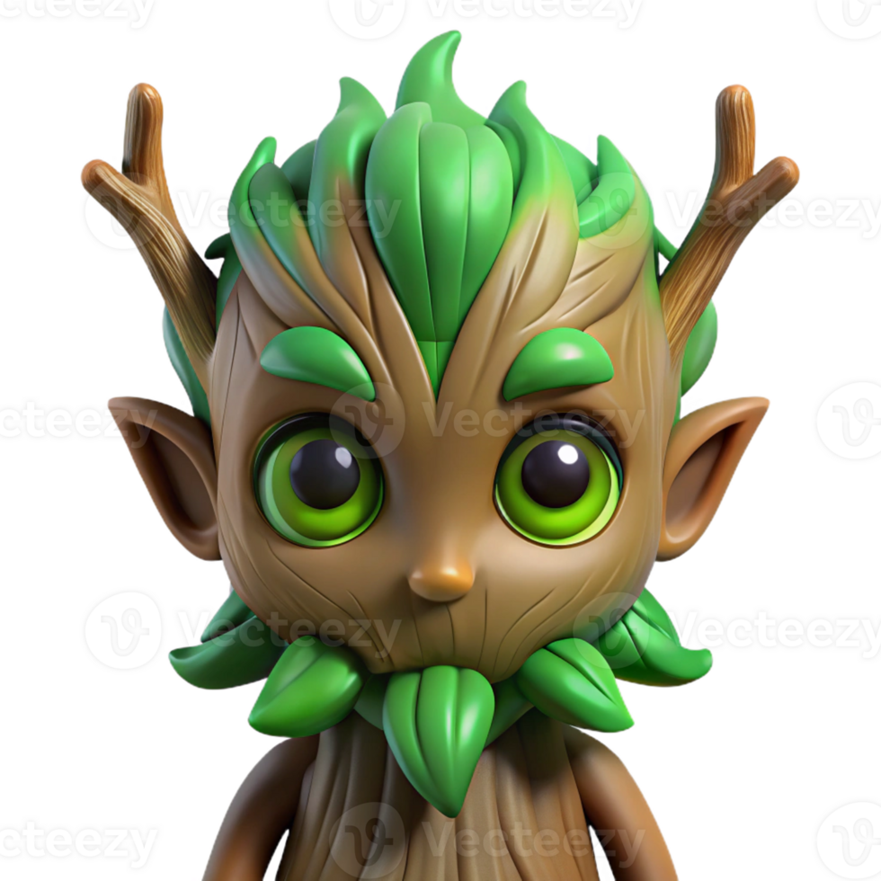extraordinary rustic A serene forest spirit with eyes of emerald green, merging with the bark of an ancient oak, fantasy art style genuine png