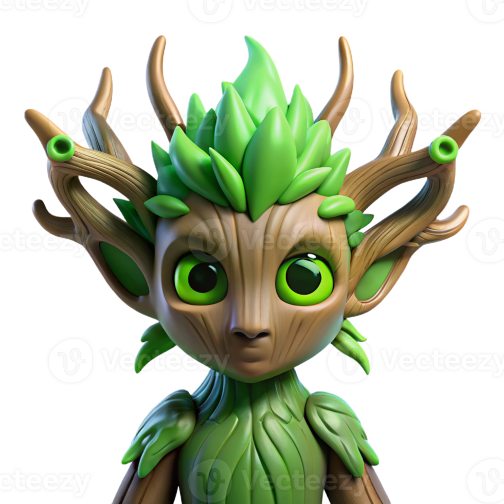 wonderful abstract A serene forest spirit with eyes of emerald green, merging with the bark of an ancient oak, fantasy art style 4K png