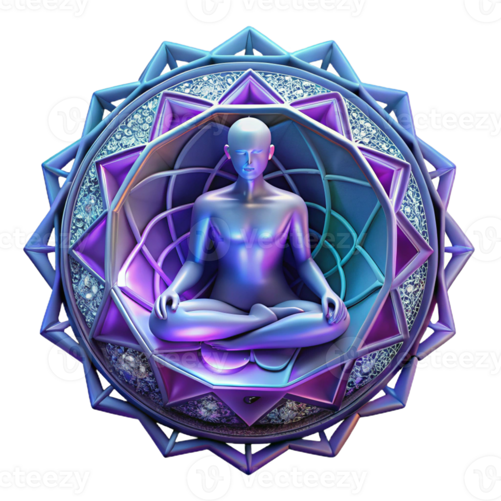 magnificent vintage A solitary figure meditating within a glowing mandala of intricate geometric patterns, psychedelic art style 4K png