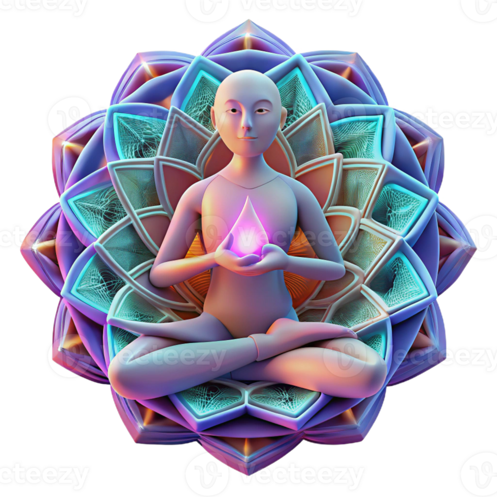 impressive modern A solitary figure meditating within a glowing mandala of intricate geometric patterns, psychedelic art style 4K png