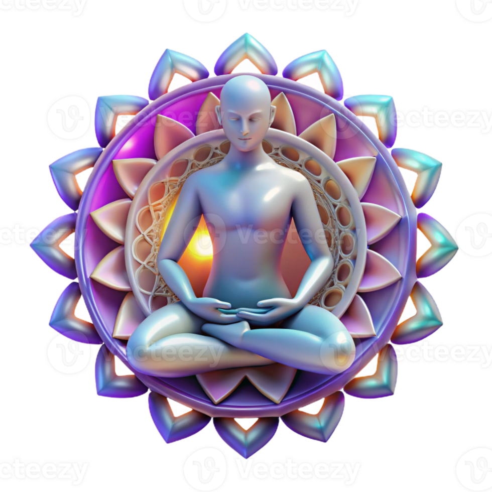 vibrant traditional A solitary figure meditating within a glowing mandala of intricate geometric patterns, psychedelic art style 4K png