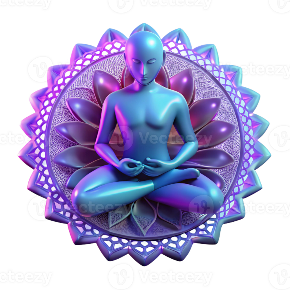 wonderful rustic A solitary figure meditating within a glowing mandala of intricate geometric patterns, psychedelic art style detailed png