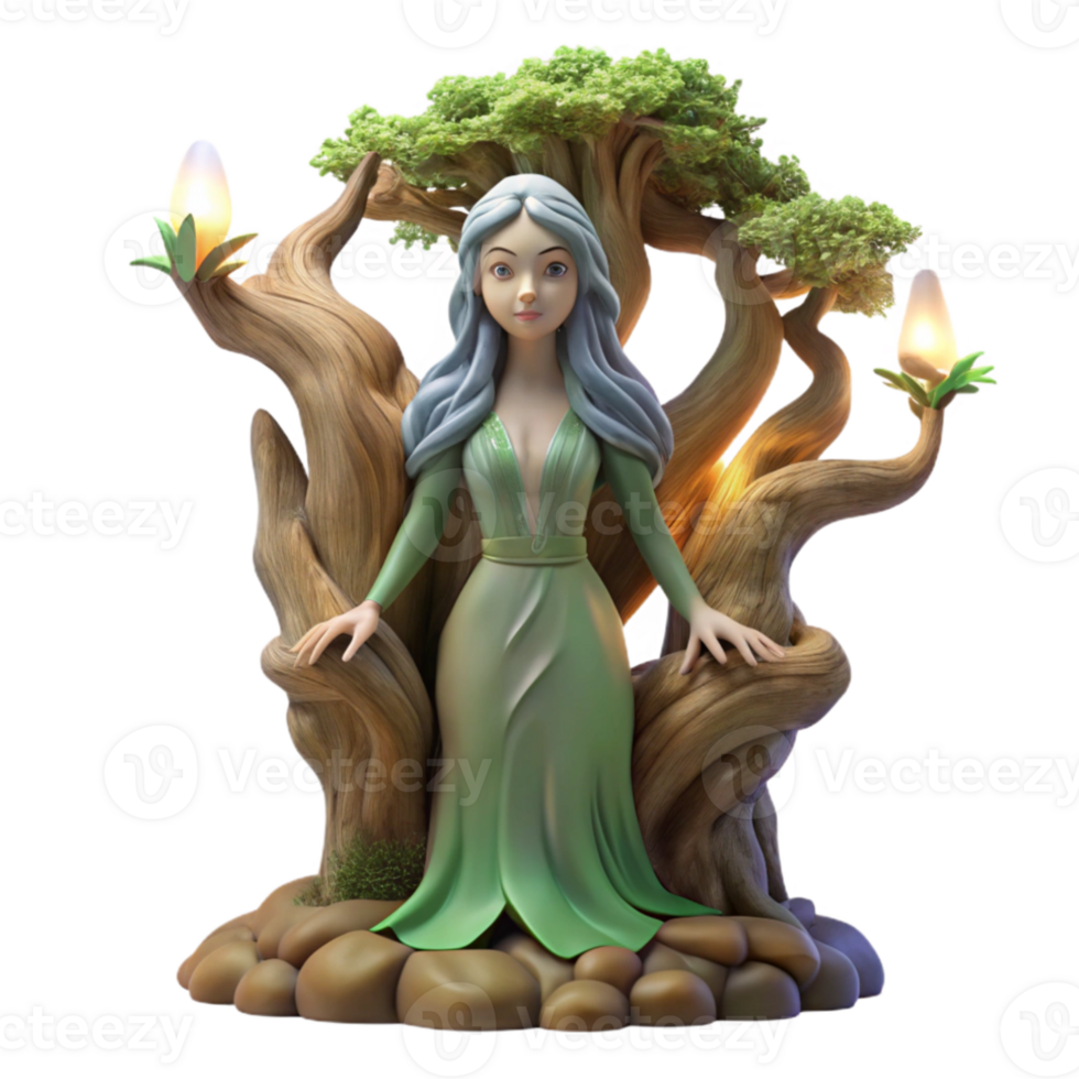 extraordinary traditional A serene dryad emerging from an ancient oak tree, ethereal lighting, pre-Raphaelite style professional png