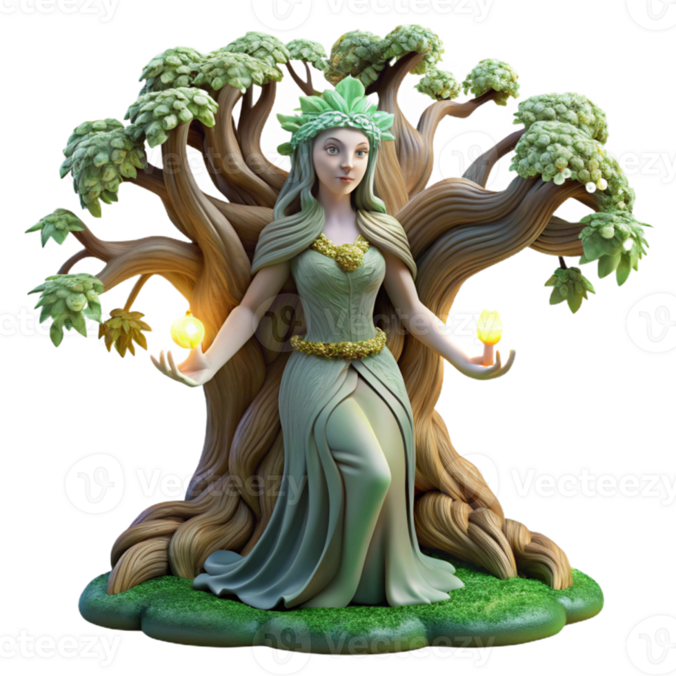 serene creative A serene dryad emerging from an ancient oak tree, ethereal lighting, pre-Raphaelite style exclusive png