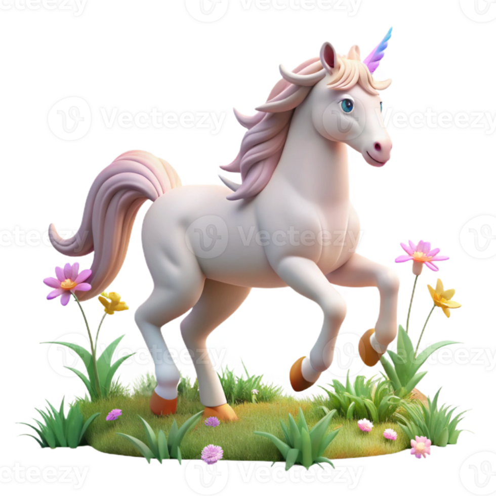 vibrant modern A graceful unicorn prancing in a field of wildflowers, soft pastel lighting, dreamlike style original png