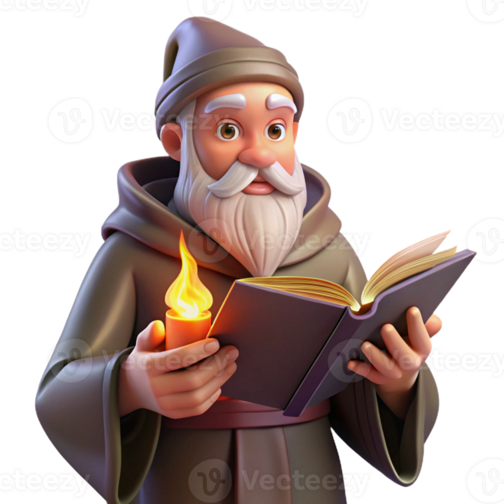 vibrant contemporary A wise old wizard reading a spellbook, warm firelight, classical painting style authentic png