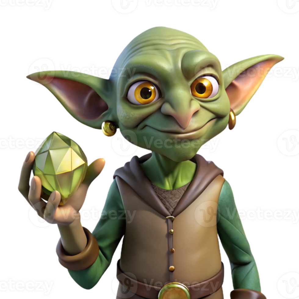 wonderful rustic A cunning goblin holding a stolen jewel, dimly lit, gritty realism style premium png