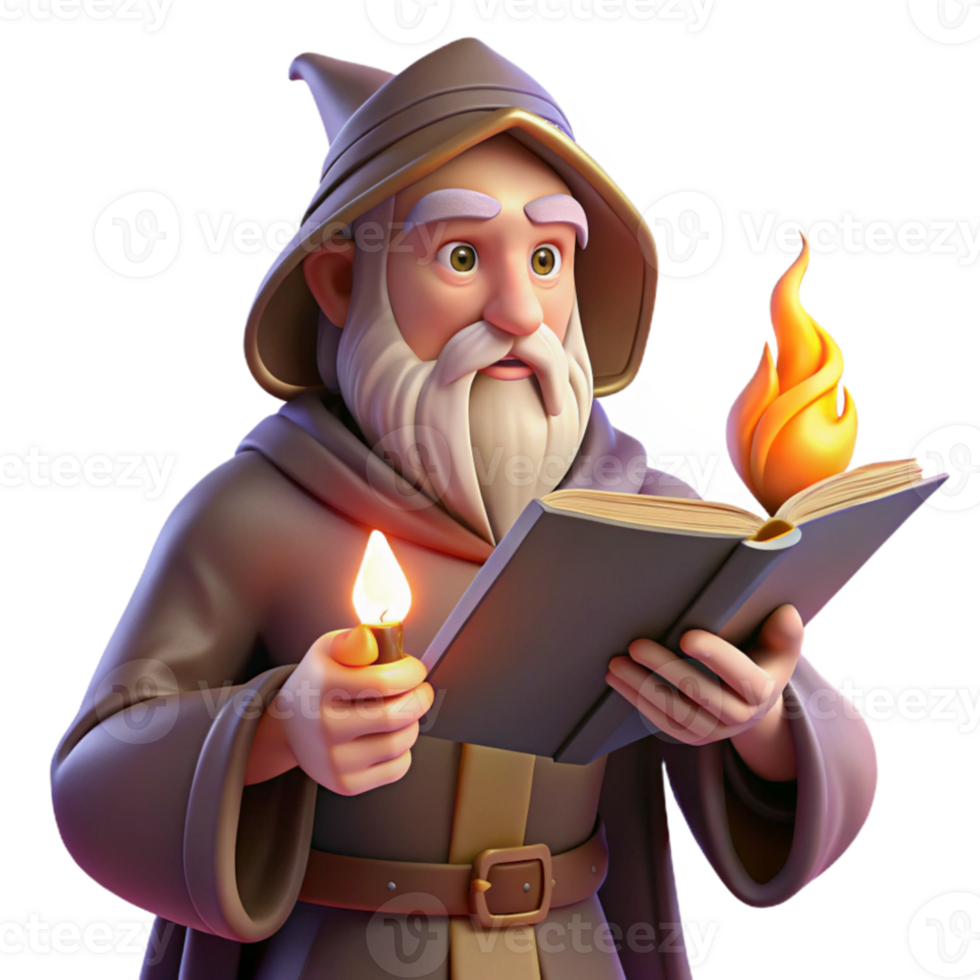 dramatic abstract A wise old wizard reading a spellbook, warm firelight, classical painting style detailed png