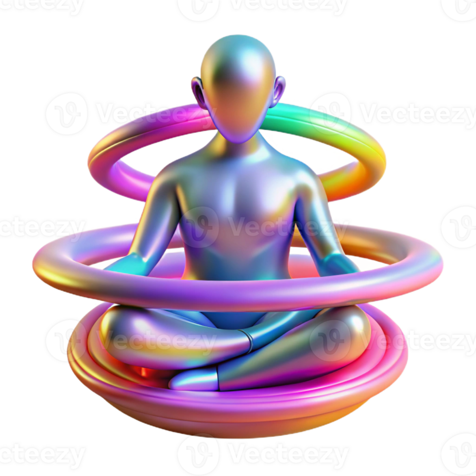 dramatic creative A serene meditating figure surrounded by a halo of swirling, multicolored energy, psychedelic art style high quality png