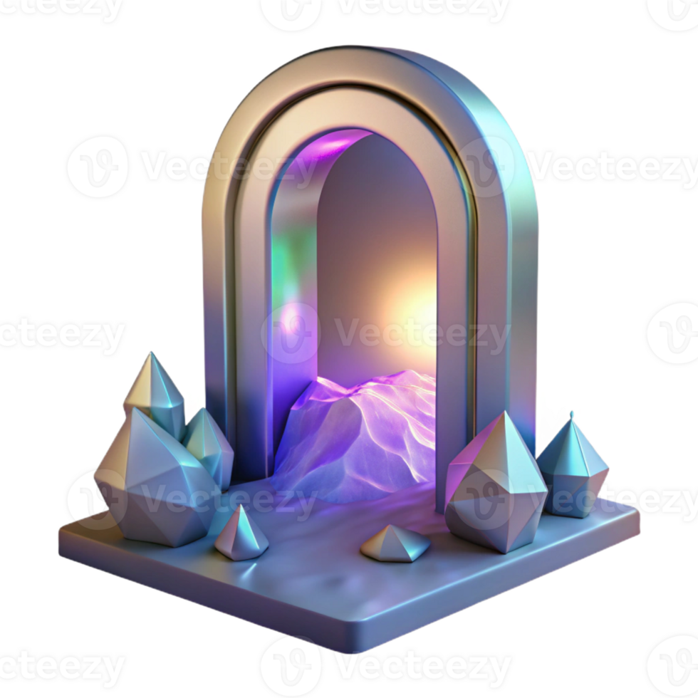 wonderful creative A mystical portal shimmering with iridescent light, opening onto a landscape of impossible geometry, surrealism style detailed png