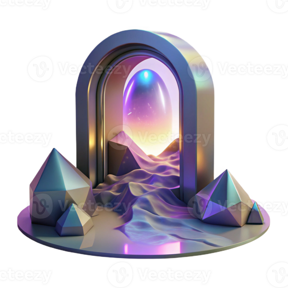 impressive traditional A mystical portal shimmering with iridescent light, opening onto a landscape of impossible geometry, surrealism style premium png