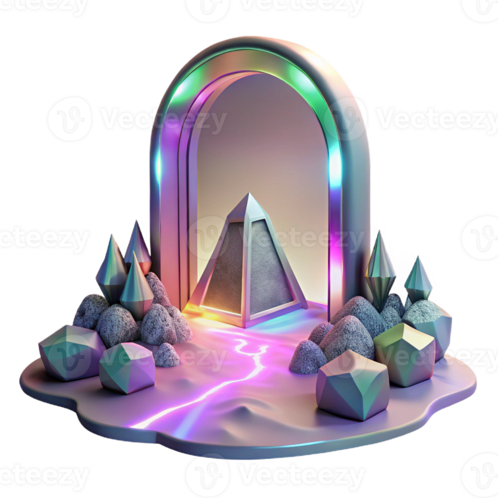 impressive classic A mystical portal shimmering with iridescent light, opening onto a landscape of impossible geometry, surrealism style genuine png