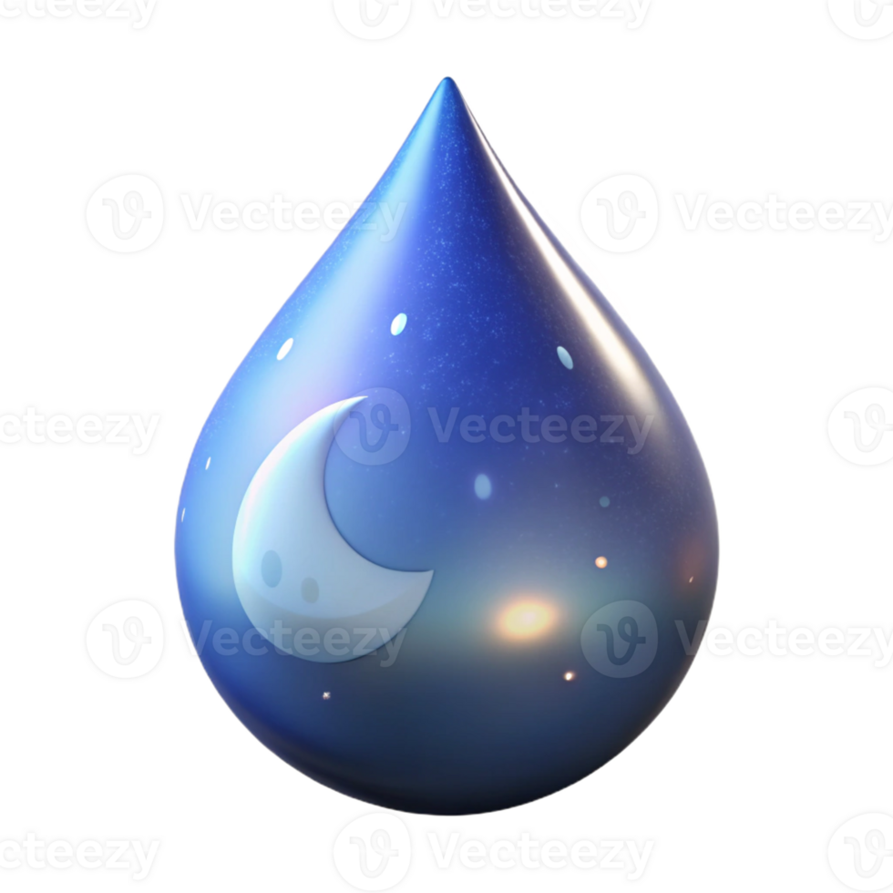 wonderful creative A single, perfect teardrop of liquid moonlight suspended in mid-air, reflecting the surrounding cosmos, space art style genuine png