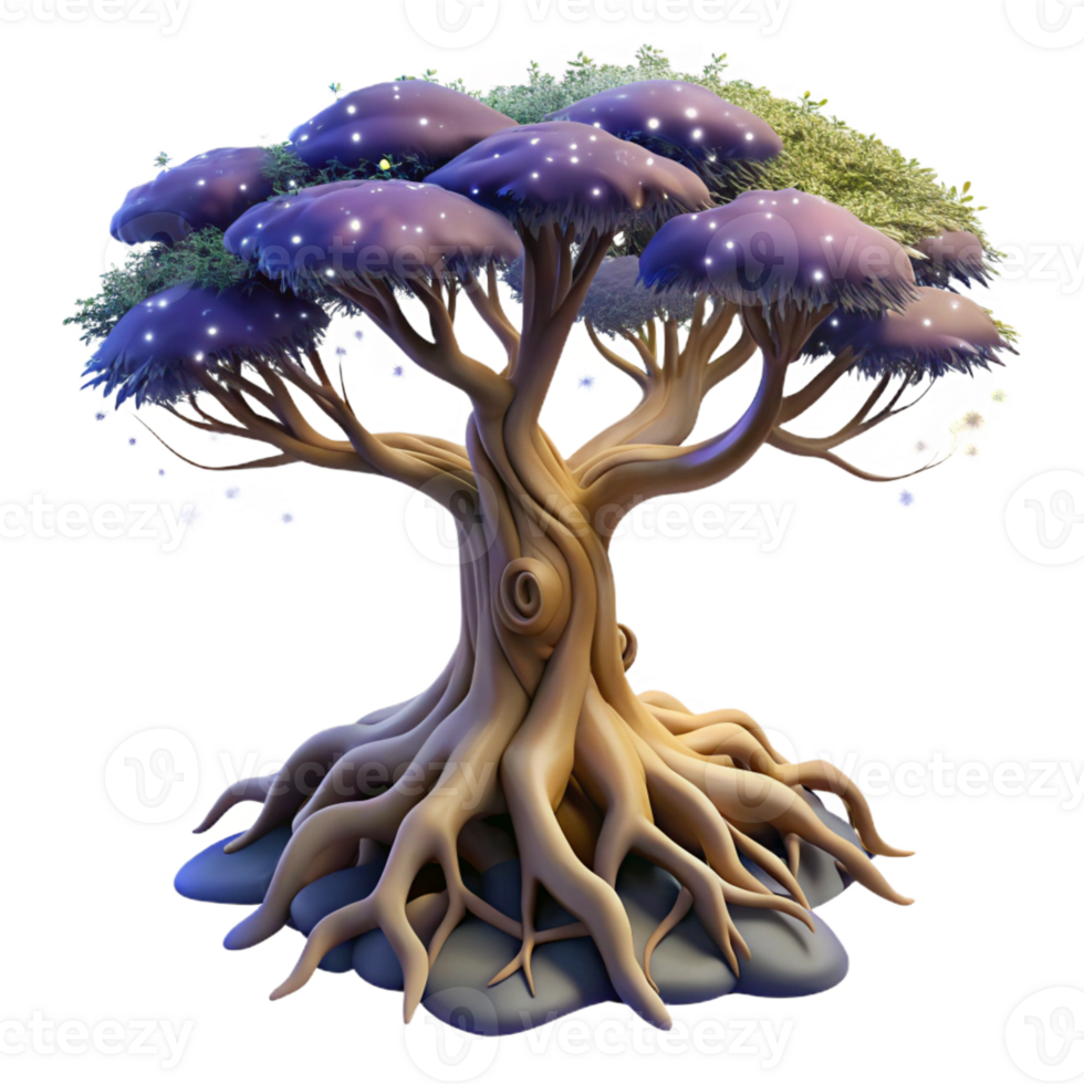magnificent traditional An ancient, gnarled tree with roots reaching into the earth and branches touching the stars, fantasy art style original png