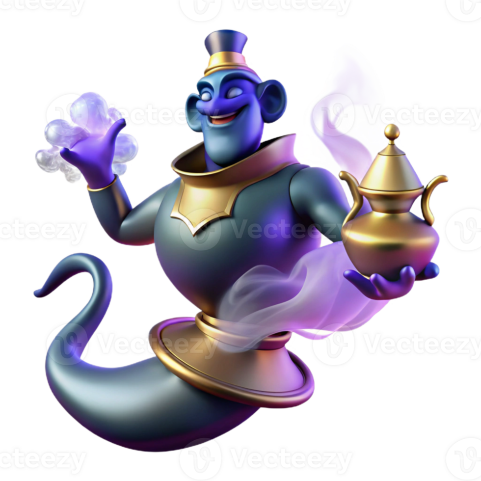 impressive artistic A powerful djinn emerging from a magic lamp, smoky and mysterious lighting, Arabian Nights style professional png