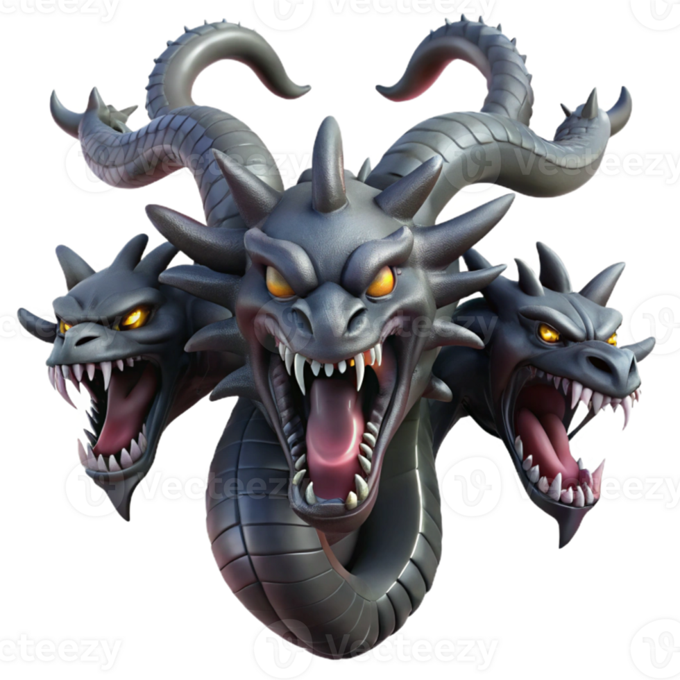 beautiful vintage A menacing hydra with multiple heads, dark and stormy lighting, epic fantasy style high resolution png