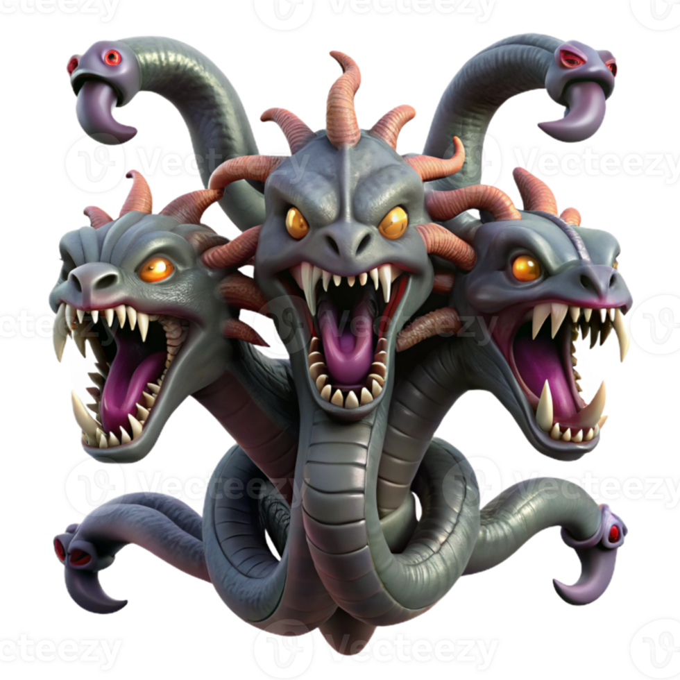 impressive minimalist A menacing hydra with multiple heads, dark and stormy lighting, epic fantasy style exclusive png