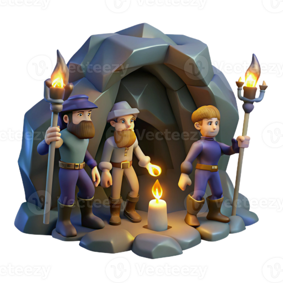 elegant abstract A group of adventurers exploring a dark cave, torchlight, dungeon crawler style 4K png