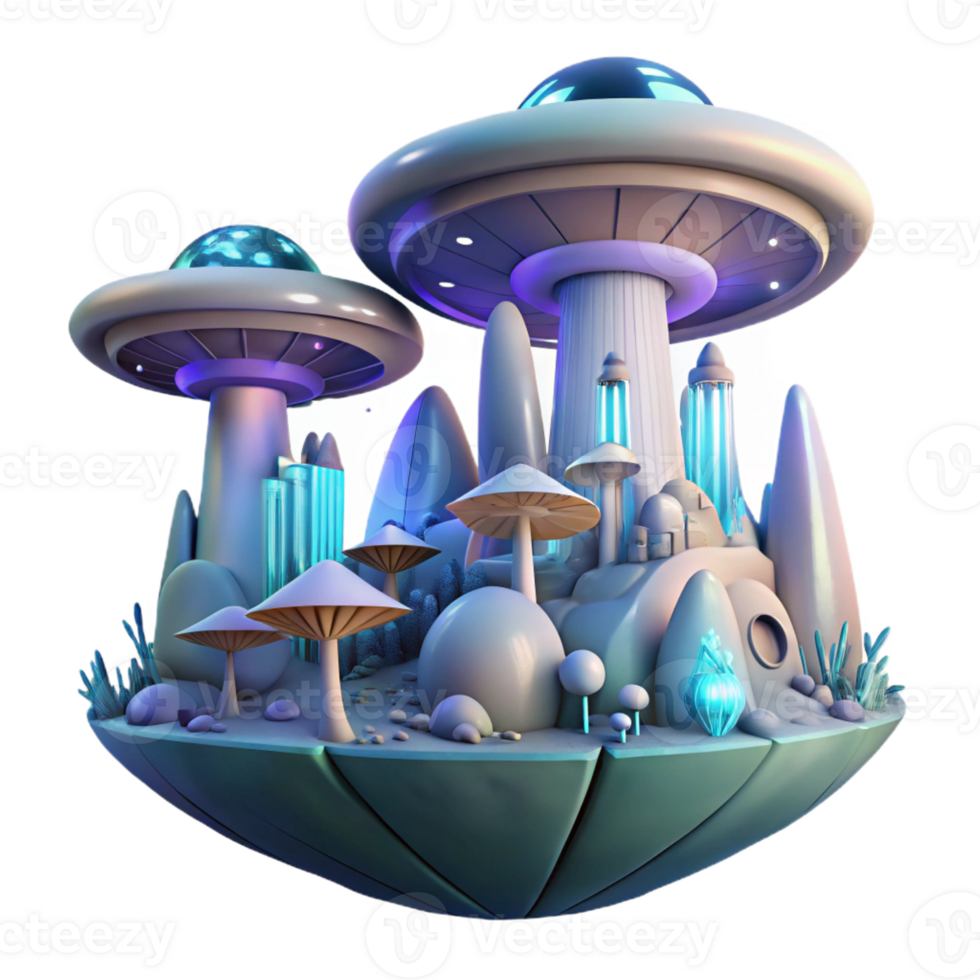 beautiful vintage A futuristic city built within a giant, bioluminescent mushroom, with flying vehicles weaving between its glowing stalks. Soft, diffused lighting, dreamlike atmosphere 4K png
