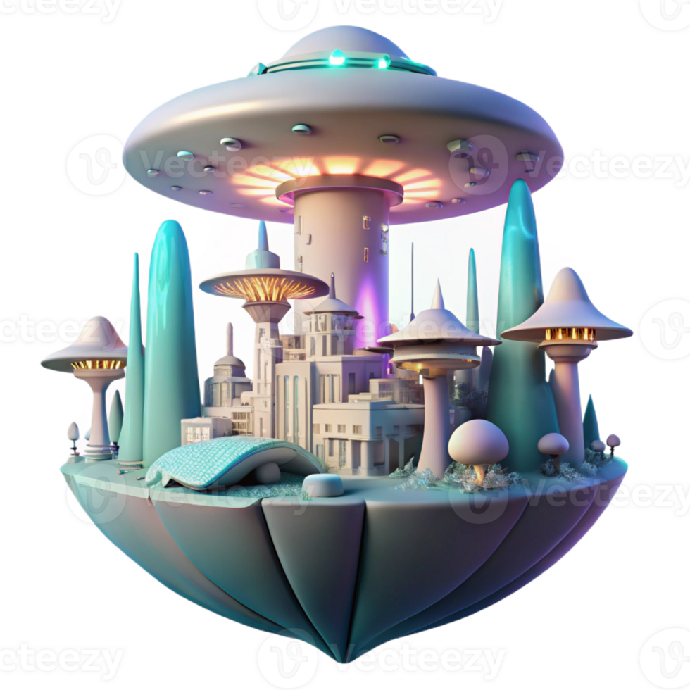 wonderful artistic A futuristic city built within a giant, bioluminescent mushroom, with flying vehicles weaving between its glowing stalks. Soft, diffused lighting, dreamlike atmosphere professional png
