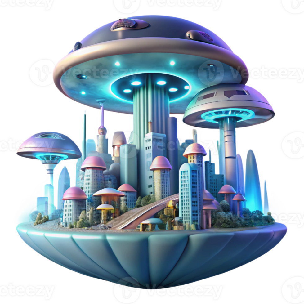 vibrant traditional A futuristic city built within a giant, bioluminescent mushroom, with flying vehicles weaving between its glowing stalks. Soft, diffused lighting, dreamlike atmosphere professional png