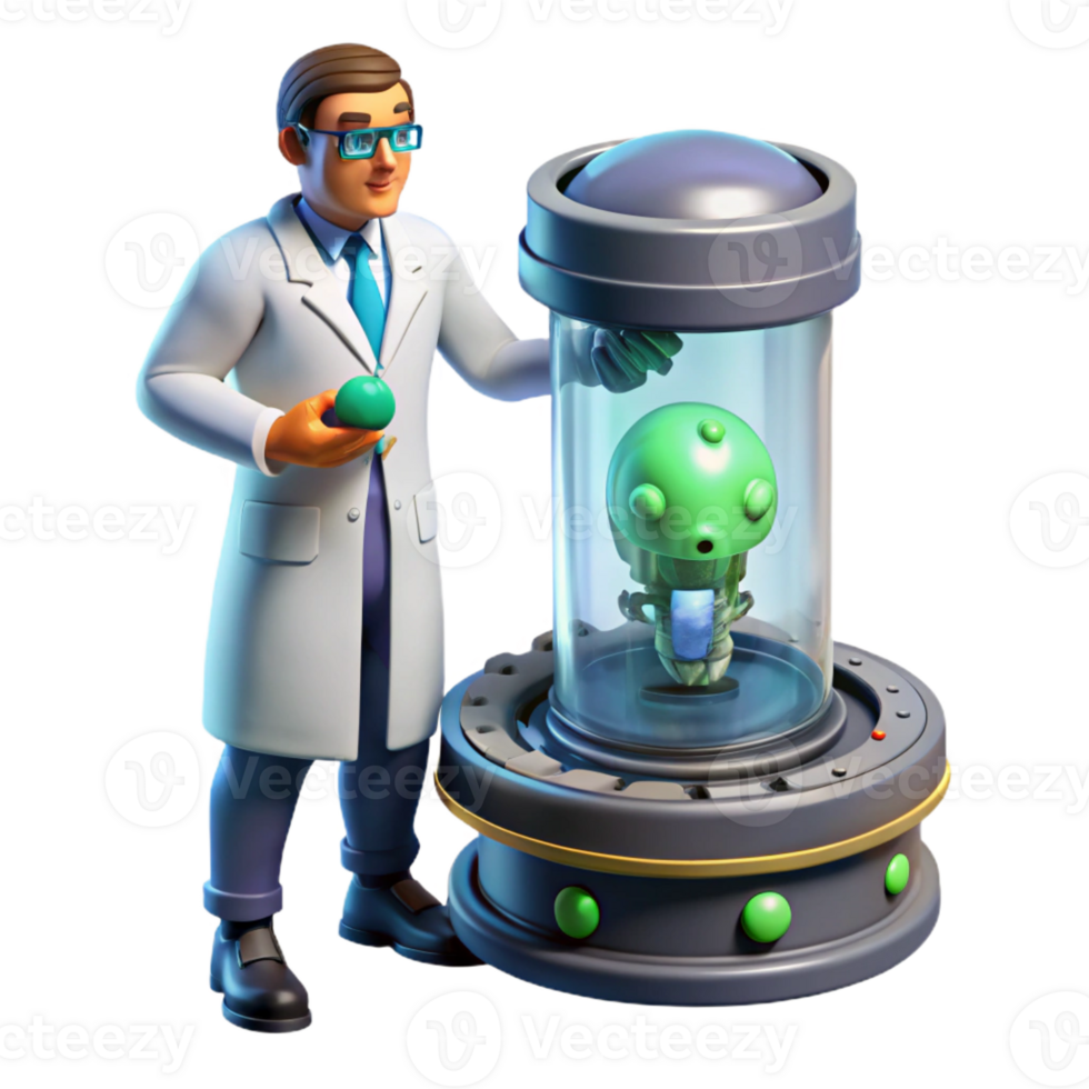 serene abstract A scientist in a futuristic laboratory, examining a sample of extraterrestrial life within a containment field. Sterile, clinical lighting, detailed scientific equipment 4K png