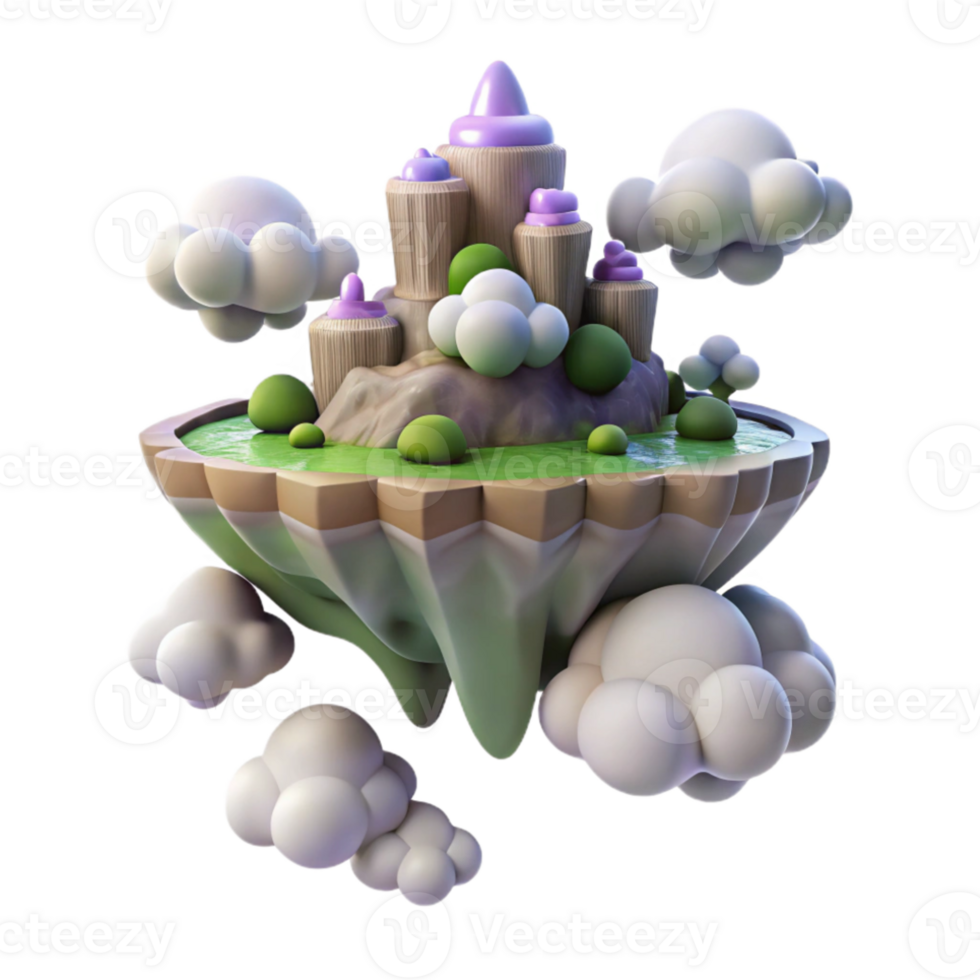 serene rustic A floating island in the sky, surrounded by clouds, dreamy and ethereal lighting, fantasy landscape style 4K png