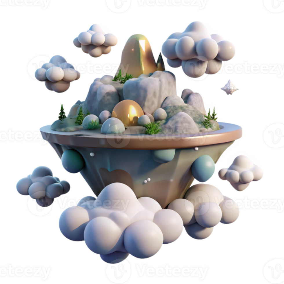 wonderful classic A floating island in the sky, surrounded by clouds, dreamy and ethereal lighting, fantasy landscape style authentic png