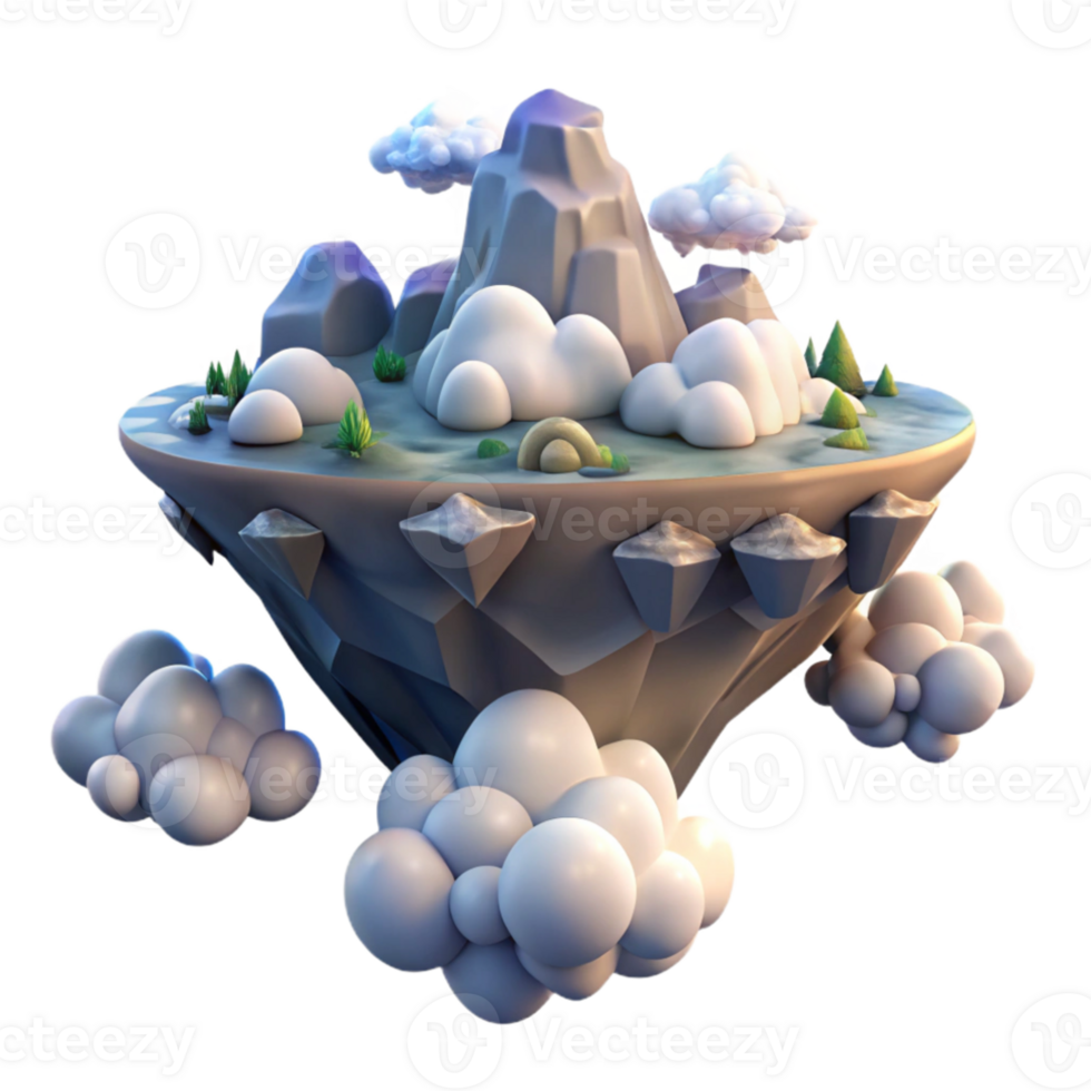 beautiful classic A floating island in the sky, surrounded by clouds, dreamy and ethereal lighting, fantasy landscape style 4K png