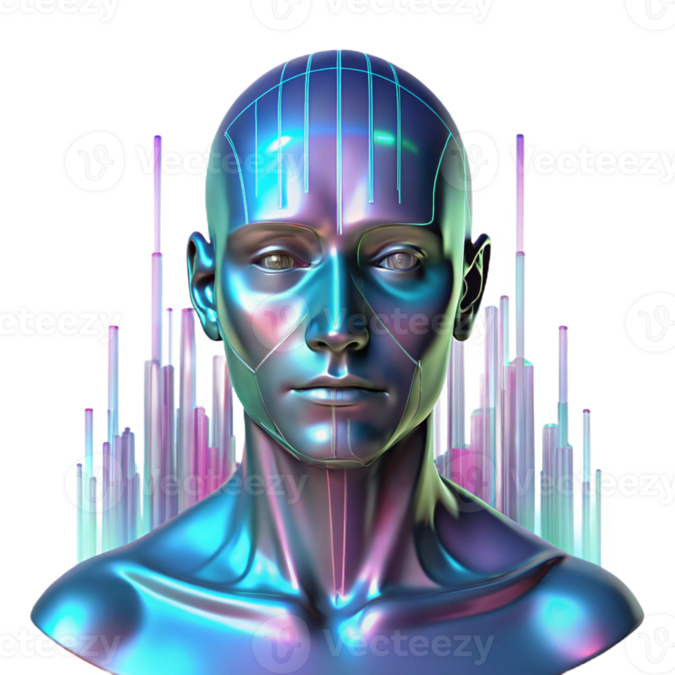serene modern A holographic projection of a human face, glitching and distorting, against a backdrop of abstract data streams. Eerie, unsettling lighting, digital art style 4K png