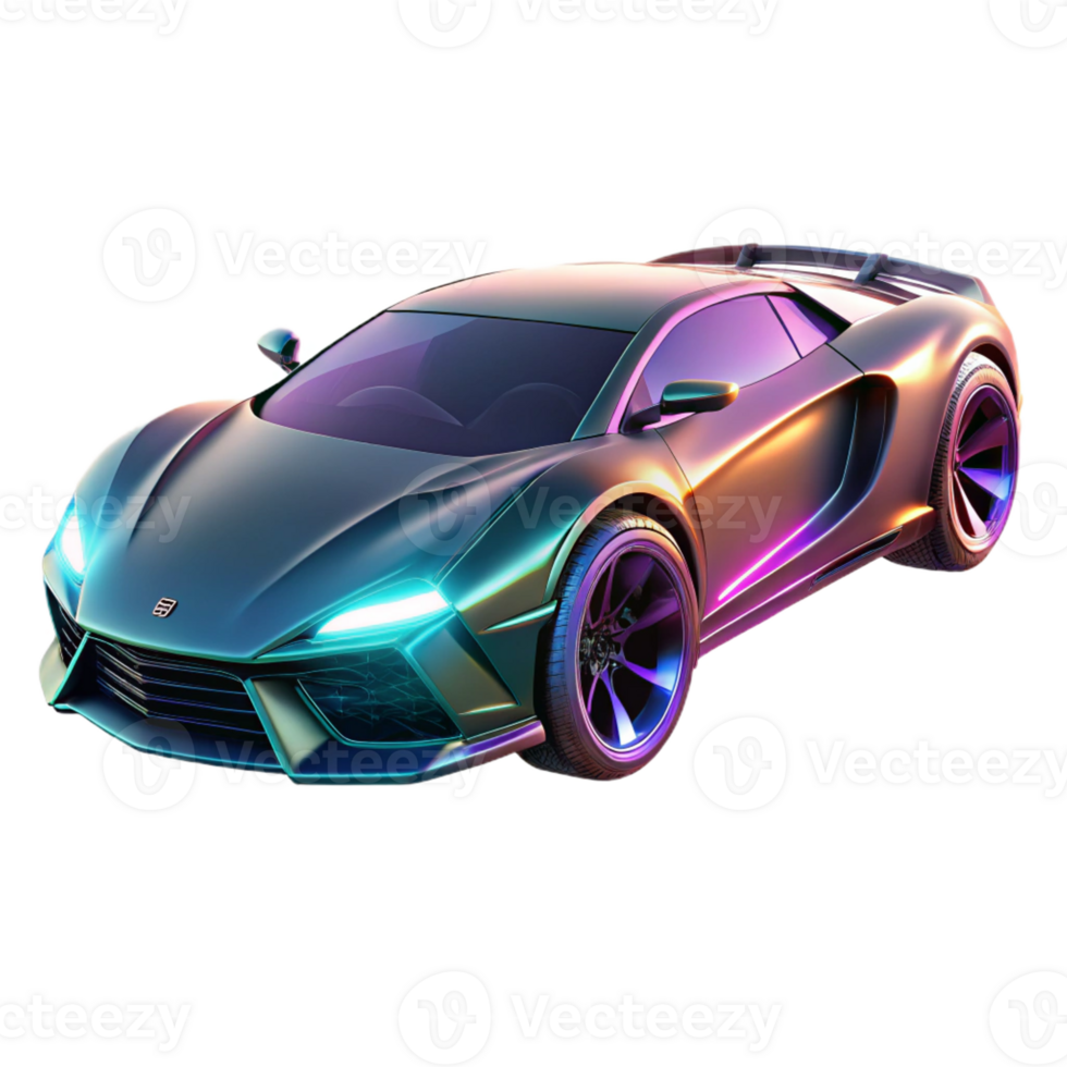 impressive vintage A sleek, futuristic sports car, hovering above the ground, with glowing neon accents and sleek lines. Dynamic lighting, futuristic design. Cyberpunk style original png
