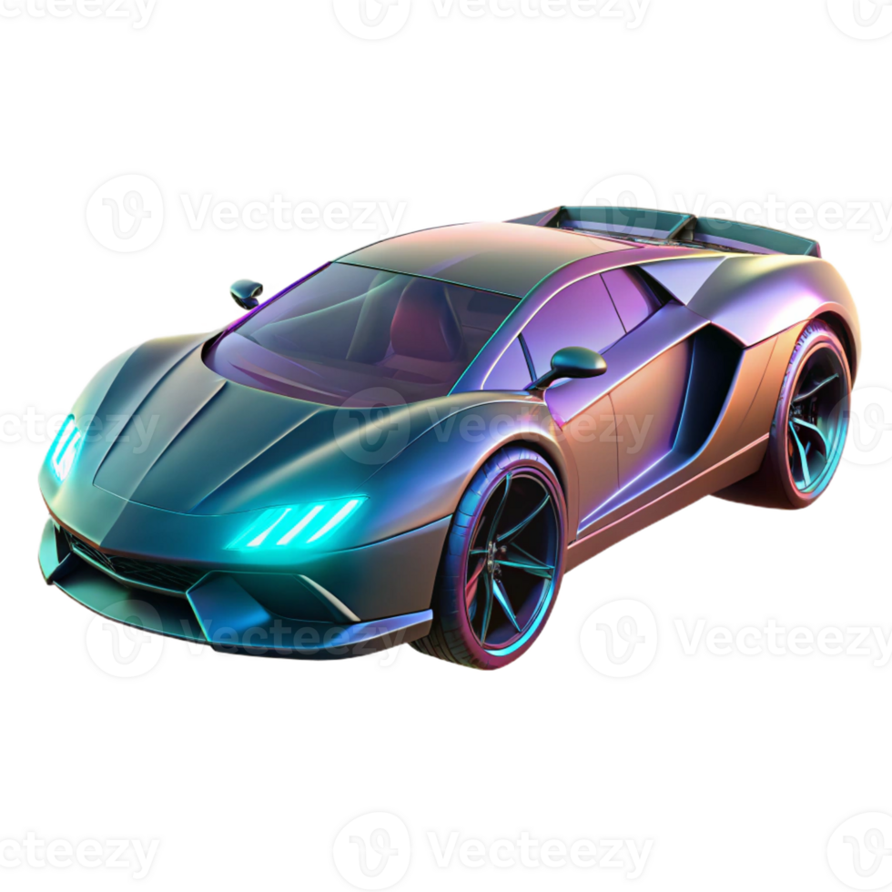 beautiful minimalist A sleek, futuristic sports car, hovering above the ground, with glowing neon accents and sleek lines. Dynamic lighting, futuristic design. Cyberpunk style original png