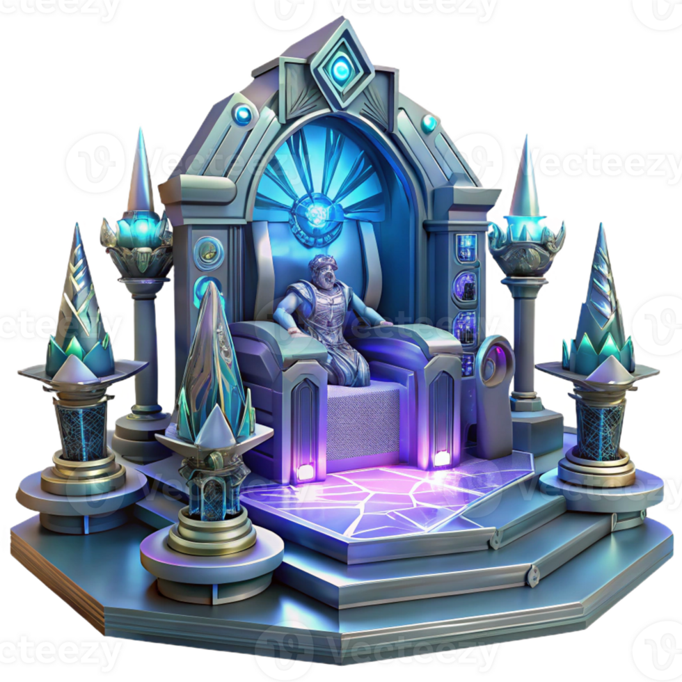 wonderful artistic A futuristic throne room, with holographic displays and intricate carvings, occupied by a powerful alien ruler. Grand, opulent lighting, detailed architecture high quality png