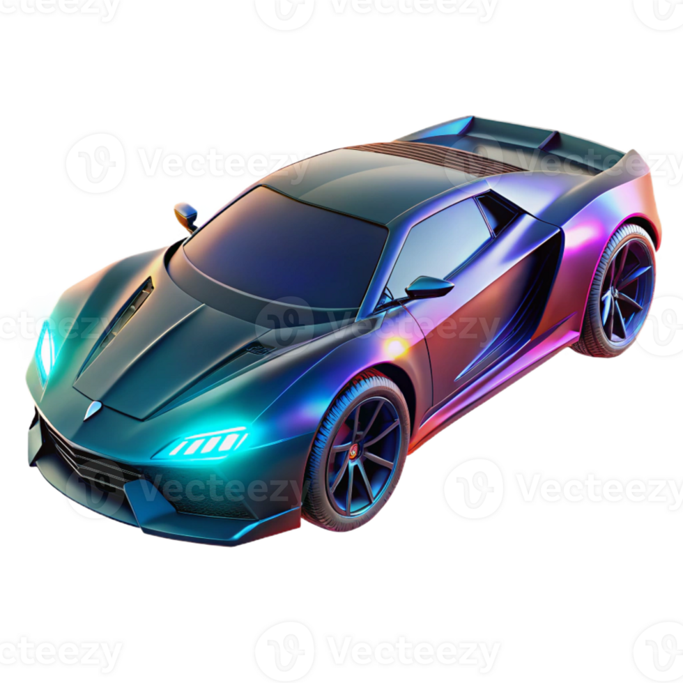 wonderful abstract A sleek, futuristic sports car, hovering above the ground, with glowing neon accents and sleek lines. Dynamic lighting, futuristic design. Cyberpunk style premium png