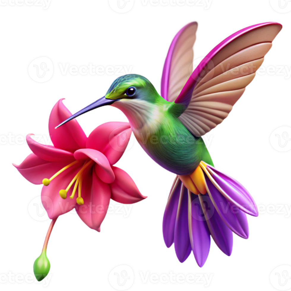 magnificent abstract A hummingbird hovering near a vibrant fuchsia flower, dynamic motion blur, close-up, vibrant colors, professional png