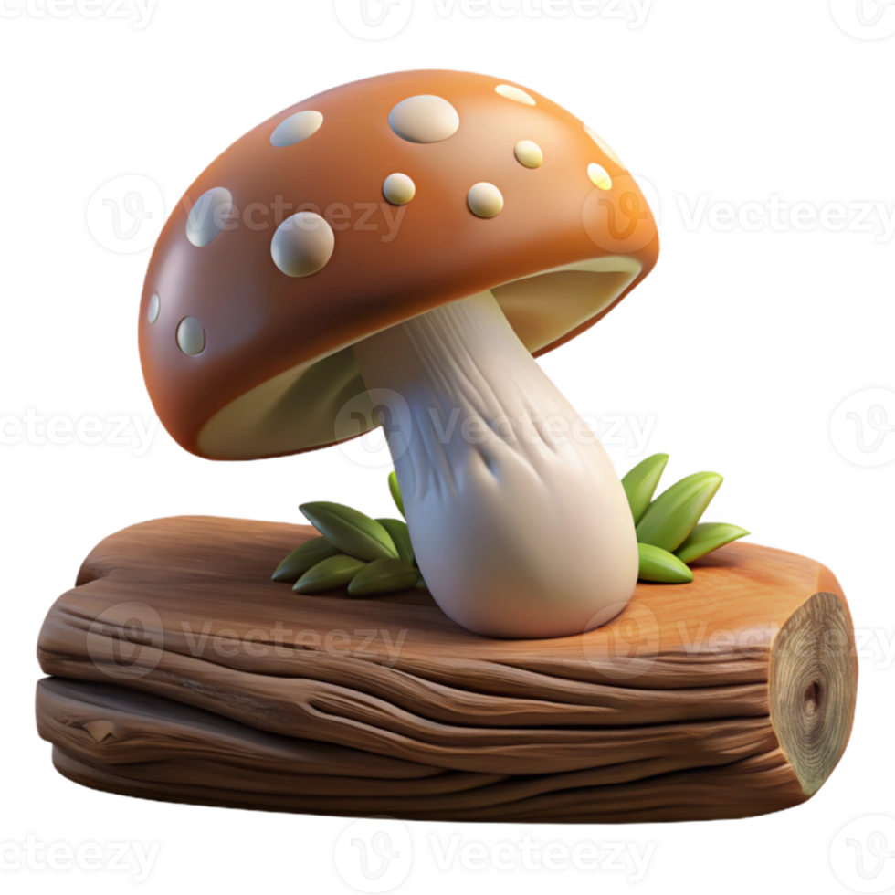 stunning contemporary A mushroom growing on a fallen log, detailed texture, soft lighting, photorealistic, premium png