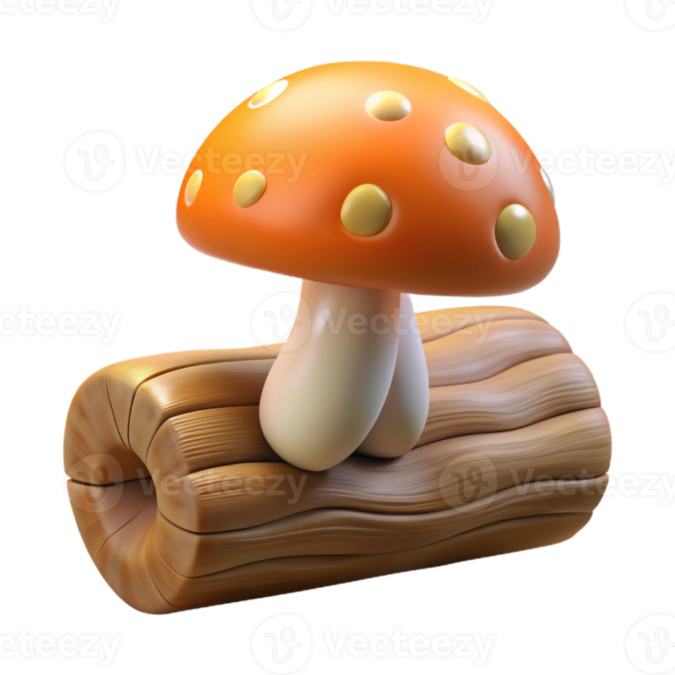 vibrant vintage A mushroom growing on a fallen log, detailed texture, soft lighting, photorealistic, original png