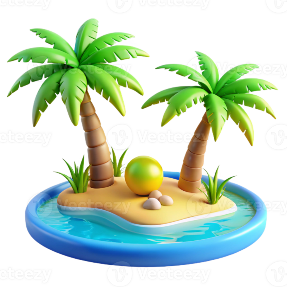 serene minimalist A tropical beach with palm trees and turquoise water, vibrant colors, sunny lighting, photorealistic, premium png
