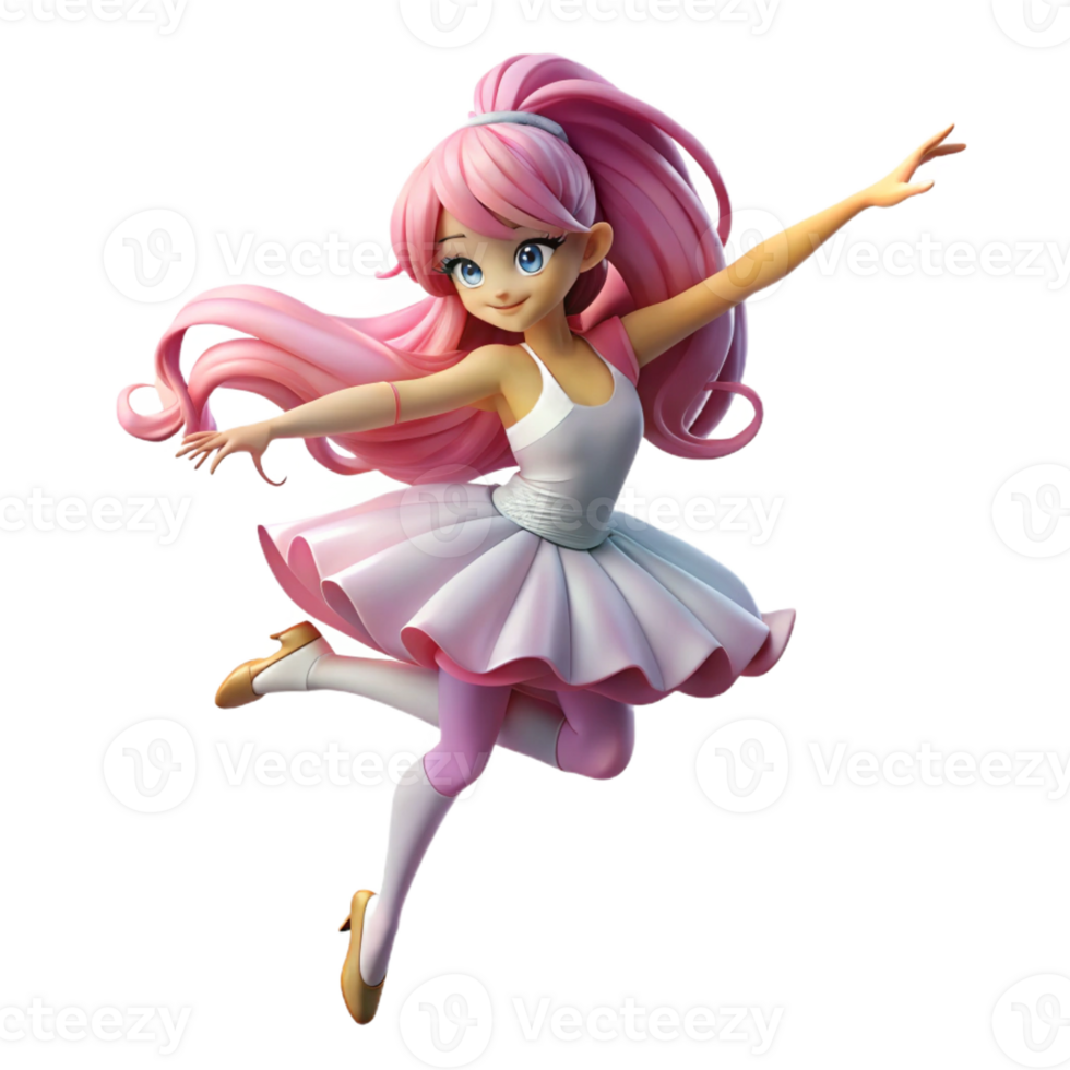 stunning contemporary A graceful ballerina with long flowing pink hair performs a pirouette. Soft, stage lighting. Shoujo anime style 4K png