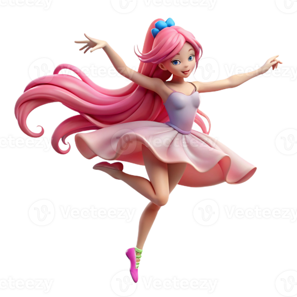 impressive modern A graceful ballerina with long flowing pink hair performs a pirouette. Soft, stage lighting. Shoujo anime style professional png